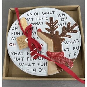 Mud Pie Merry Reindeer Cheese Plates & Spreader Christmas‎ Holidays New Open Box